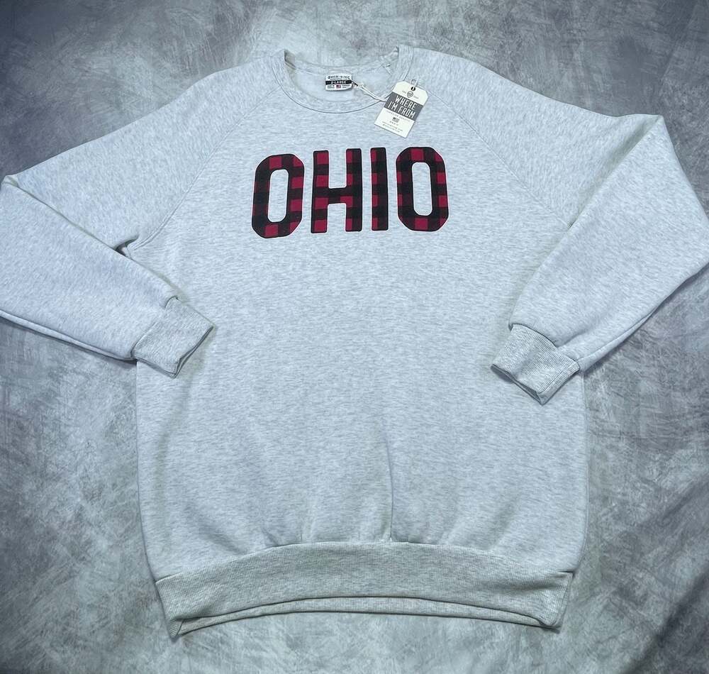 Where I'm From Ohio Buffalo Plaid Letter Crewneck Sweatshirt Gray X-Large NWT